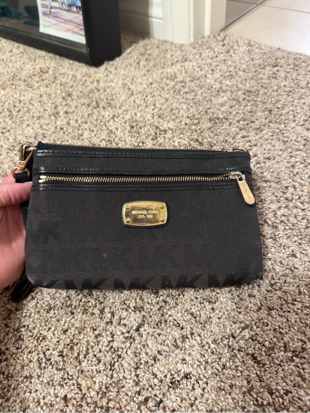 Michael Kors Black and Gold Logo Wristlet